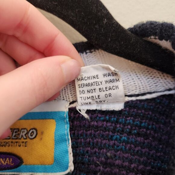 Vtg 90s Code Zero V-Neck Cardigan Sweater Knit Geometric Nordic Grandpacore Sz L - Picture 5 of 12